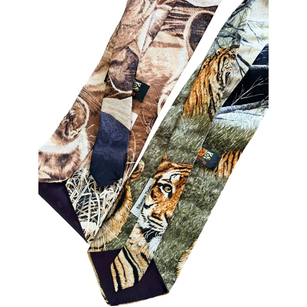 Endangered Species John Dawson Silk Tie Lot Cougars Siberian‎ Tiger Vintage 1993